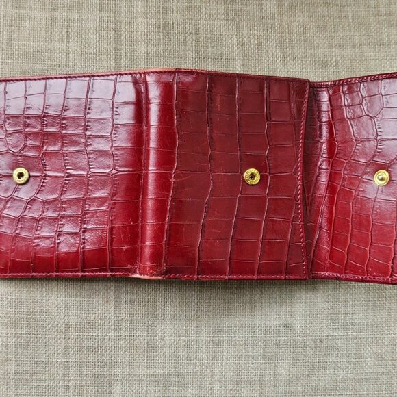 Salvatore Ferragamo Card Holder Embossed Vara Red Leather Bifold Wallet Italy - Picture 10 of 14